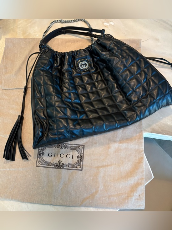 Gucci Handbags - Gucci Black Quilted Leather Drawstring Shoulder Bag with tassels